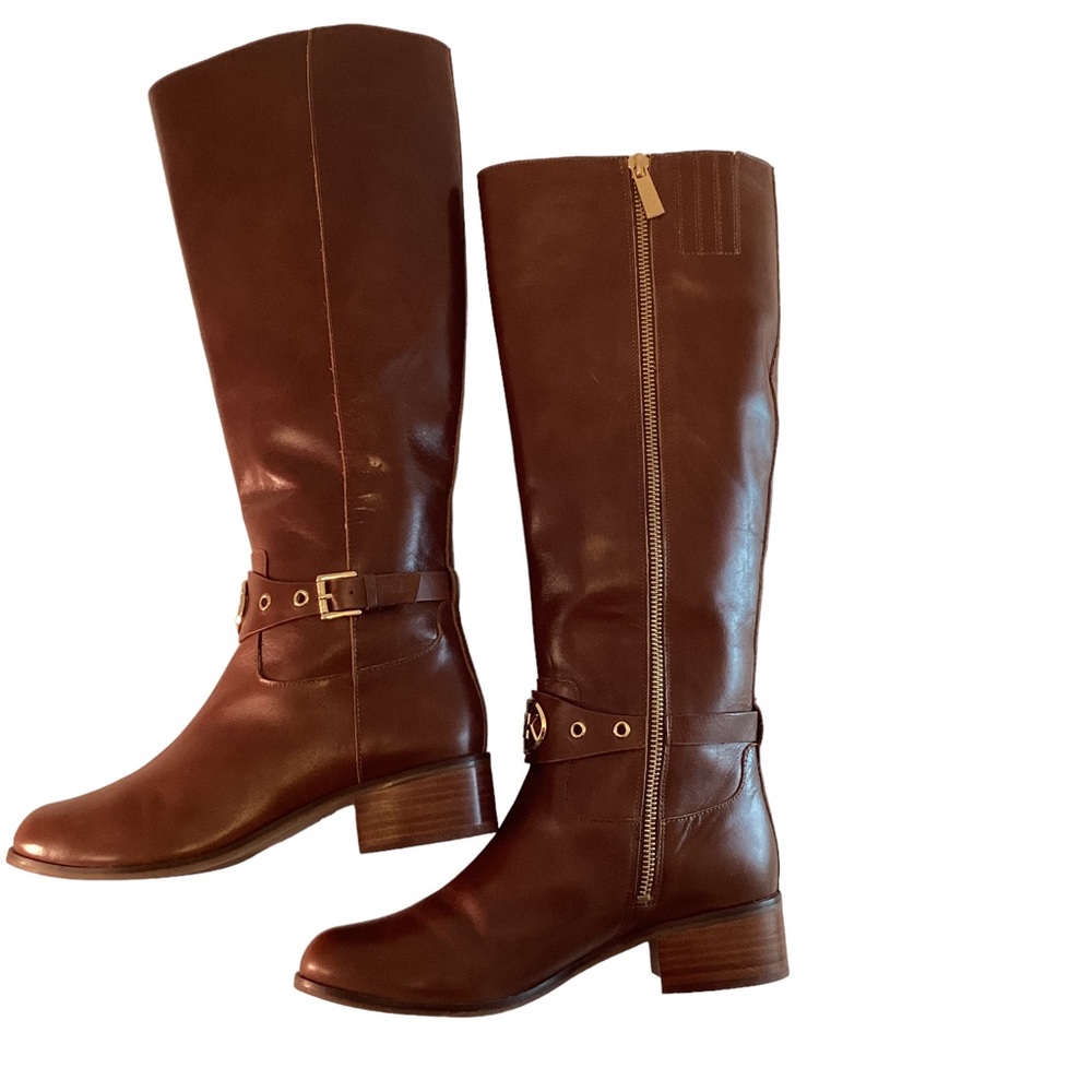Michael Kors Knee High Boots High Riding Boot Zip Camel Tan Leather Women's 7M - Picture 4 of 12